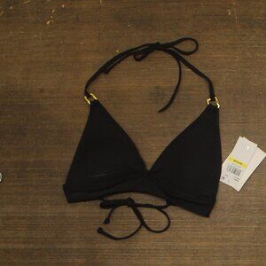 Becca Womens Modern Edge Textured Rib Halter Bikini Top 543857 Black M